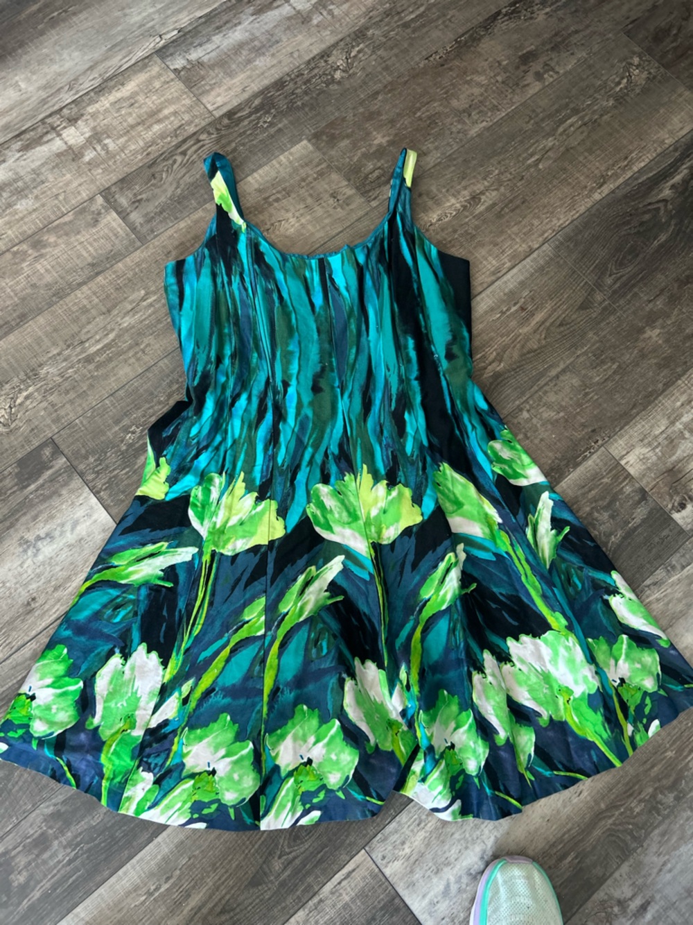 Kathy Roberts Green & Teal Floral Print Sundress w vibrant theme. large BP2